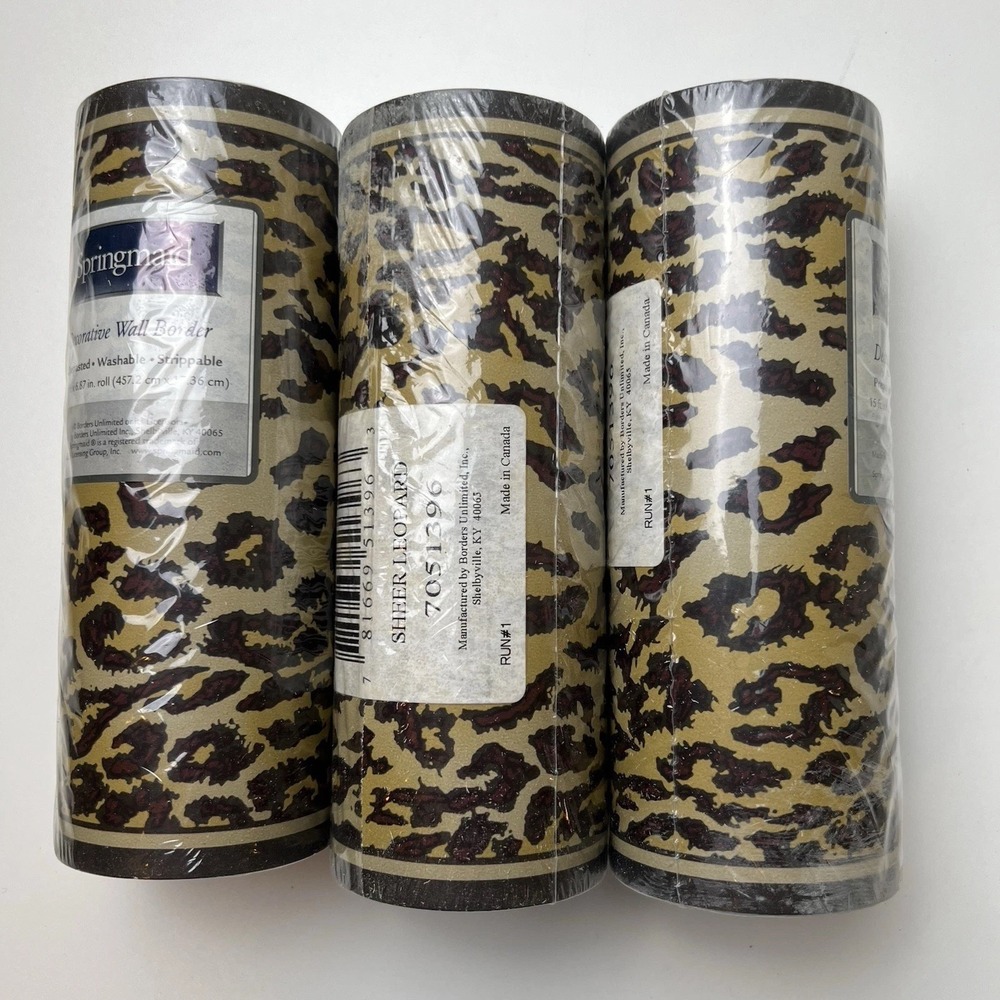 3 Springmaid Decorative Wall Border 15' X 6.87"  Sheer Leopard New Old Stock